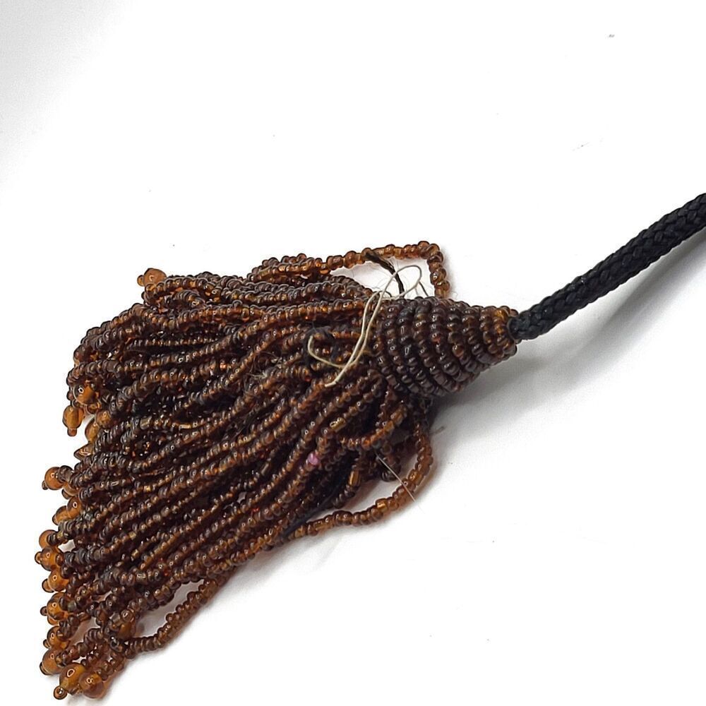 Vintage Brown Beaded Tassel Tie 8in
